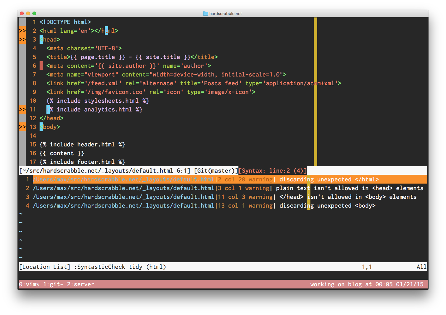 HTML in vim with syntastic