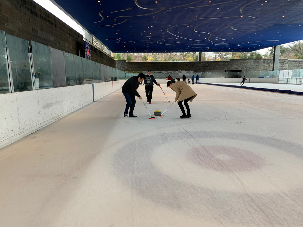 Some nerds on ice trying to curl